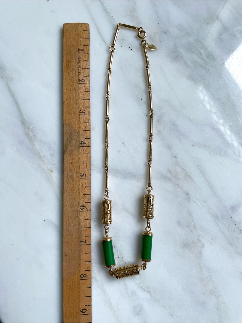 Sarah Coventry Gold-Tone Necklace with Green Cylinder Beads - Picture 4 of 4